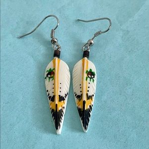 Feather Earrings Hand Painted NWOT